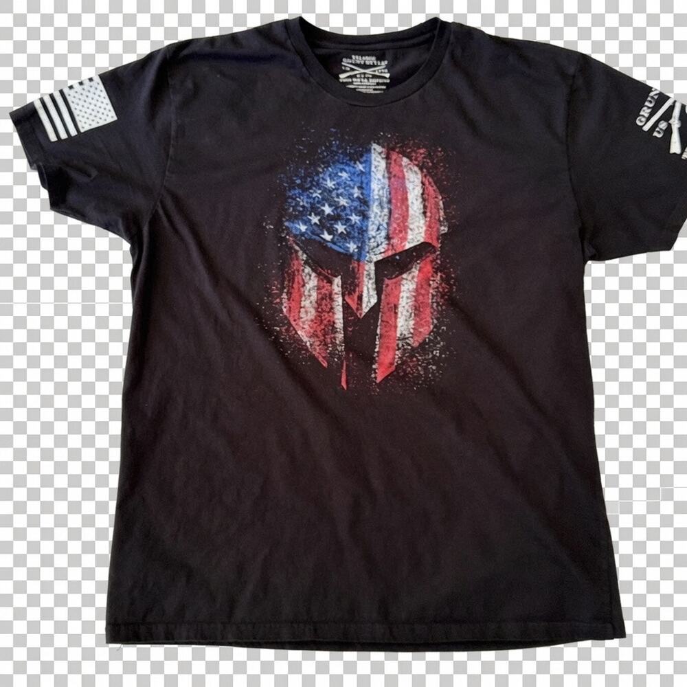 Grunt Style American Spartan Helmet Flag Black T-Shirt Men’s XXL 100% Cotton